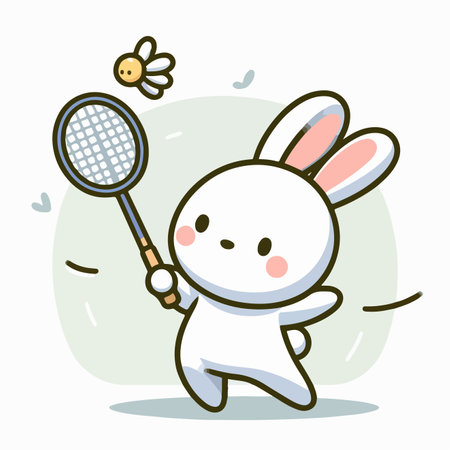 sport animal cute rabbit playing badminton with net racket vector illustrationのイラスト素材