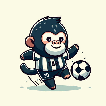 sport animal cute gorilla football player playing ball vector illustrationのイラスト素材