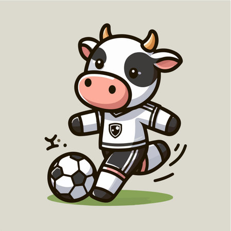 sport animal cute cow football player dribbling ball vector illustrationのイラスト素材
