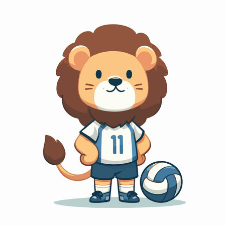 sport animal cute lion volleyball player wearing jersey vector illustrationのイラスト素材