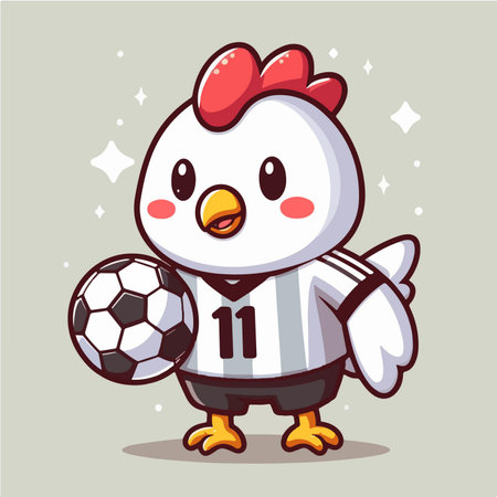 sport animal cute chicken soccer player carrying a ball wearing a jersey vector illustrationのイラスト素材