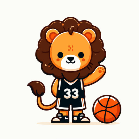 sport animal cute lion wearing basketball jersey waving hand vector illustrationのイラスト素材