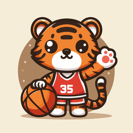 sport animal cute tiger basketball player waving hand vector illustrationのイラスト素材