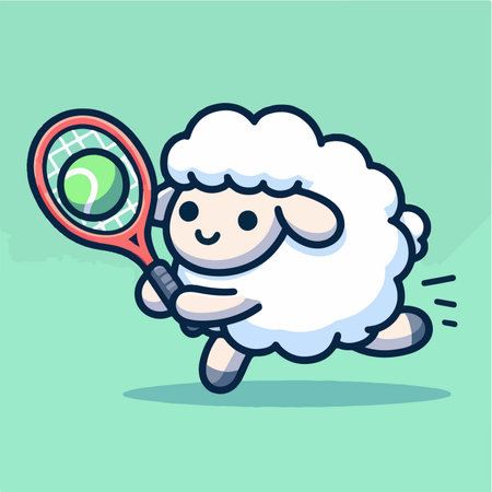 sport animal cute sheep hitting tennis ball with racket vector illustrationのイラスト素材