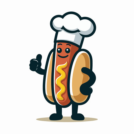 illustration of a hotdog chef cartoon character mascot giving a thumbs upのイラスト素材