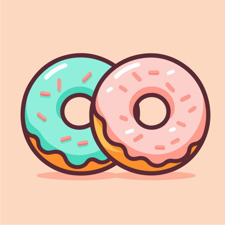 colorful hand drawn donuts with sprinkle elements cartoon illustrationのイラスト素材
