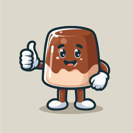 illustration of a pudding cartoon character mascot giving a thumbs upのイラスト素材