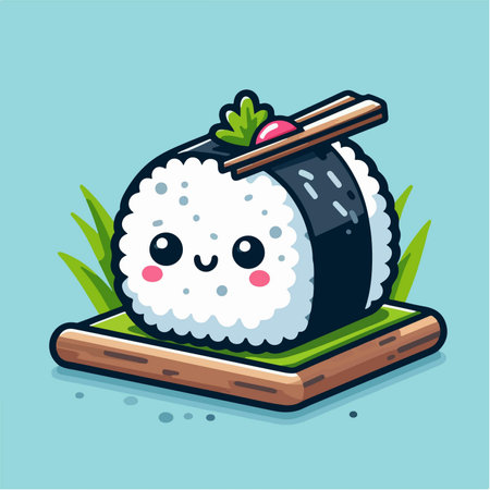 illustration of a tiny sushi cartoon character mascotのイラスト素材