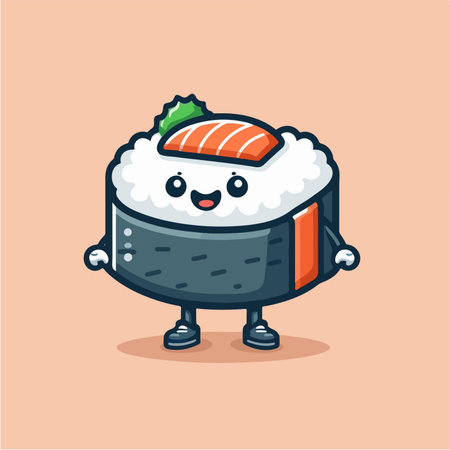 illustration of a tiny sushi cartoon character mascotのイラスト素材