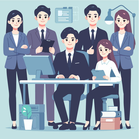 flat design illustration concept of a solid business team in the officeのイラスト素材