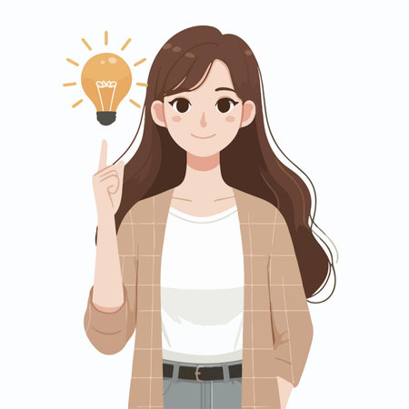 flat design illustration of girl having a brilliant ideaのイラスト素材