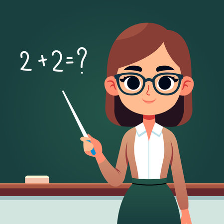cartoon character of young teacher teaching math on school blackboardのイラスト素材