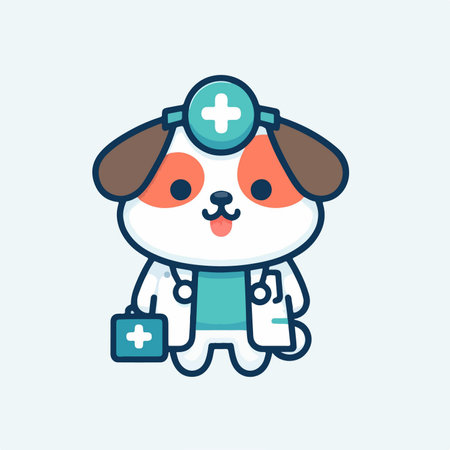 cartoon pet dog doctor with medical equipment in flat design styleのイラスト素材
