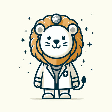 cartoon lion doctor wild animal in flat design styleのイラスト素材