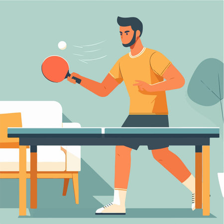 cartoon of male athlete playing table tennis sport in flat design styleのイラスト素材