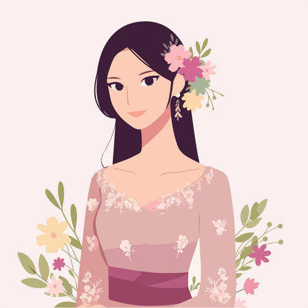 portrait of graceful woman in traditional dress celebrating Kartini Dayのイラスト素材