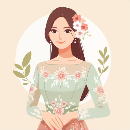 portrait of lovely girl wearing traditional dress celebrating kartini day in flat design styleのイラスト素材