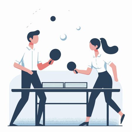 cartoon table tennis sport match with coworker in flat design styleのイラスト素材