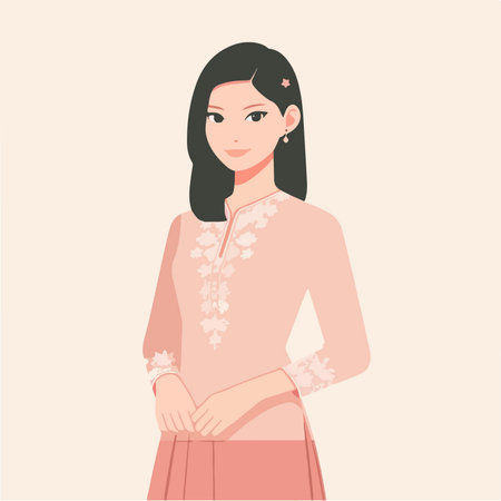 girl in pink dress poses gracefully in flat design styleのイラスト素材