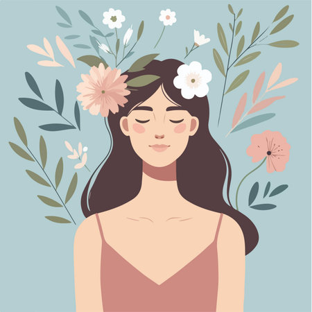 woman relaxation with flowers in flat design styleのイラスト素材