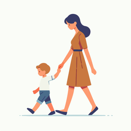 mother nurturing son with flat design styleのイラスト素材