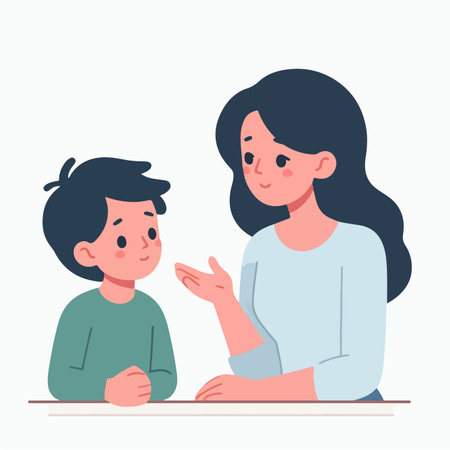 mother giving advice to son in flat design styleのイラスト素材