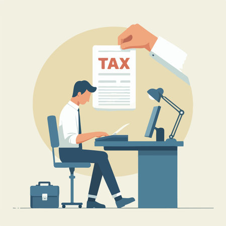 male tax officer making tax report with laptopのイラスト素材