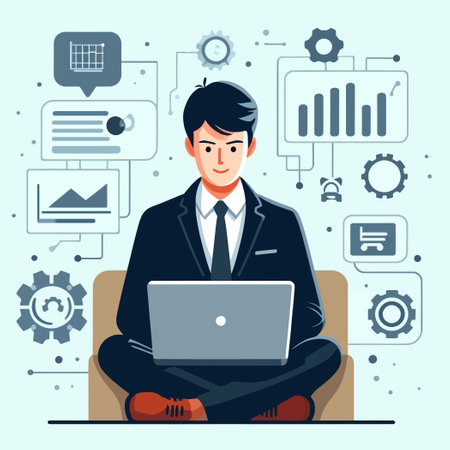 data analyst illustration concept working with laptopのイラスト素材