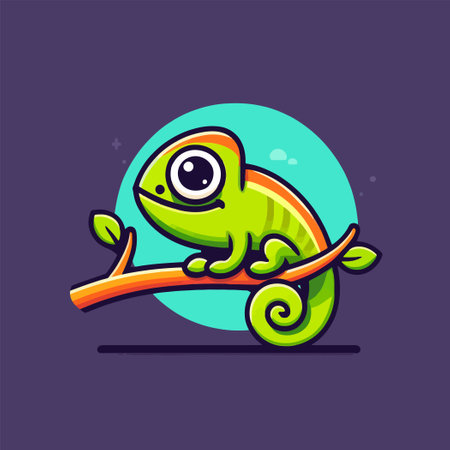 A cartoon of a funny chameleon sitting on a tree branchのイラスト素材