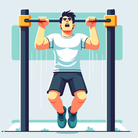 man doing pull up in a flat design illustrationのイラスト素材