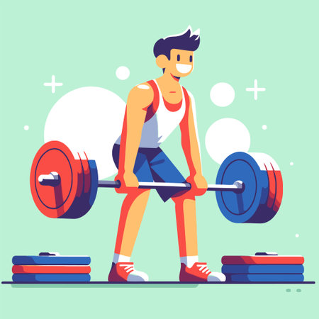 man exercising with a barbell in a flat design illustrationのイラスト素材