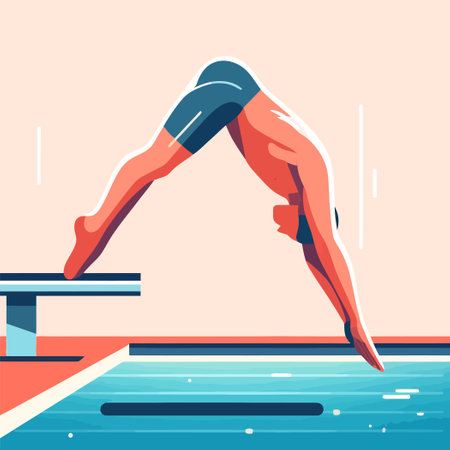 male swimming athlete with a jump in a swimming pool in a flat design illustrationのイラスト素材