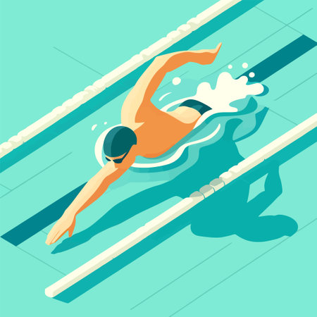 male athlete swimming in a pool in a flat design illustrationのイラスト素材