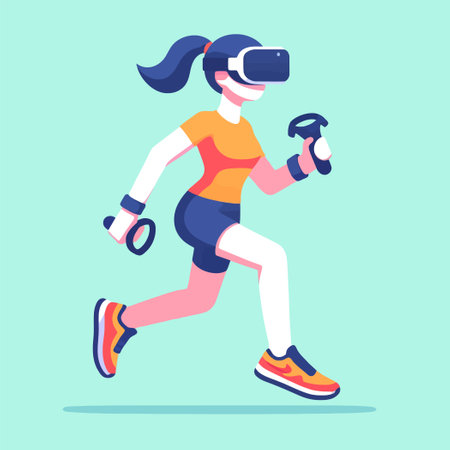 a woman exercising with virtual reality equipment in a flat design illustrationのイラスト素材
