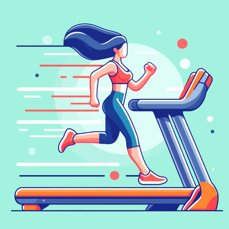 woman exercising on a treadmill in a flat design illustrationのイラスト素材
