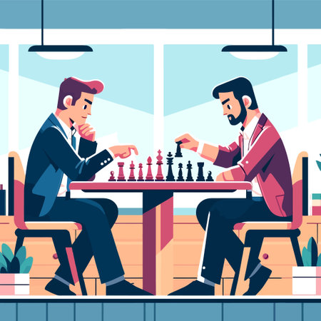 match of two men playing chess in a flat design illustrationのイラスト素材