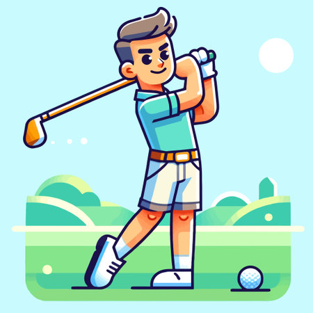 man with a hobby of playing golf in a flat design illustrationのイラスト素材