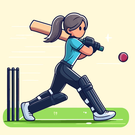 illustration of a female baseball player hitting the ball