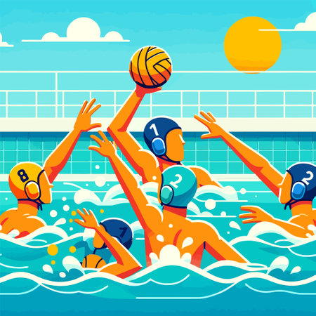 illustration of water polo athletes in actionのイラスト素材
