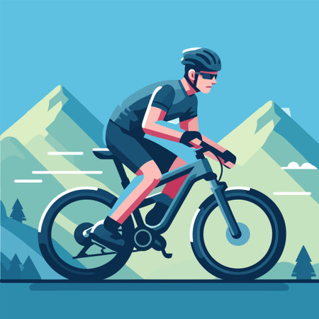 illustration of a man cycling with mountain bikeのイラスト素材
