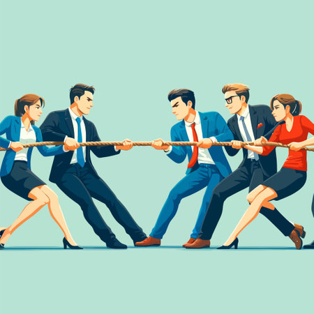 illustration of business competition in work with flat design styleのイラスト素材