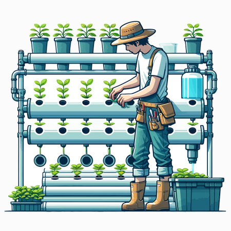 illustration of hydroponic farming with pipes in flat design styleのイラスト素材