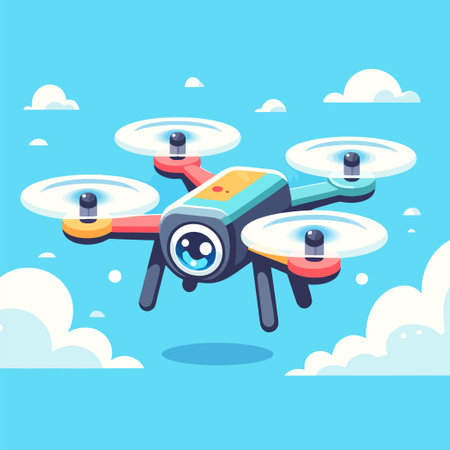 illustration of a quadcopter drone flying in the sky with a flat design styleのイラスト素材