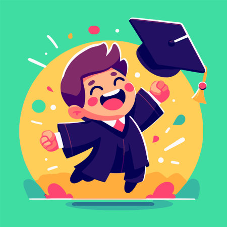 illustration of happy graduating student in flat design styleのイラスト素材