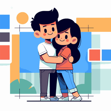 illustration of a warm embrace with a lover in flat design styleのイラスト素材