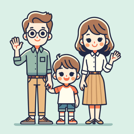 illustration of a family with a child standing in greetingのイラスト素材