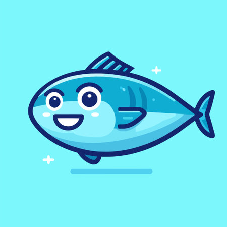 cartoon illustration of a smiling tuna fishのイラスト素材