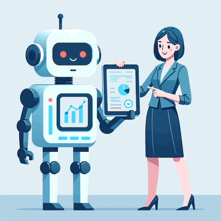 illustration of people collaborating with advanced robotのイラスト素材