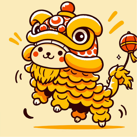 chinese new year lion danceのイラスト素材