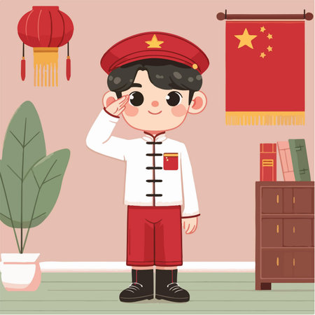 happy chinese boy celebrating lunar new yearのイラスト素材